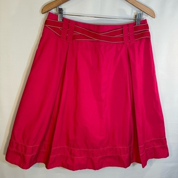 Liz Claiborne Dresses & Skirts - Liz Claiborne 100% Cotton Hot Pink Fit & Flared Pleated Belted Knee Length Skirt